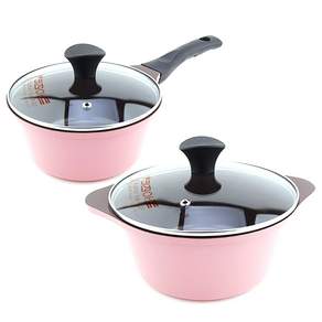 Kitchen-Art 陶瓷鍋具附鍋蓋組, 單柄鍋 18cm + 湯鍋 20cm, 粉色, 1組