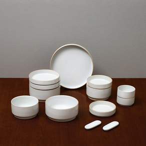 ERATO Olheum系列 雙人陶瓷碗盤組, 飯碗*2個+湯碗*2個+小菜碟 中*2個+小菜碟 大*2個+圓盤*1個+醬料碟 小*2個+匙筷架*2個, 白色, 1組