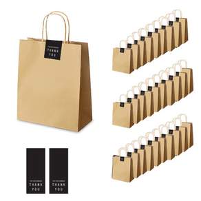 Indigo 購物紙袋+感謝字樣標籤紙 30個, 紙袋 木頭色+標籤 黑色, 1組
