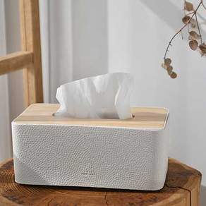 Pantone 皮革木質長方形衛生紙盒, 白色