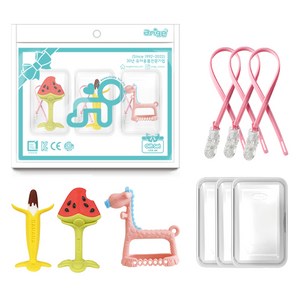 앙쥬 3D 손목 기린 치발기 3종 세트, 3D기린 핑크 + 초코 바나나 + 3D수박, 혼합색상, 1세트