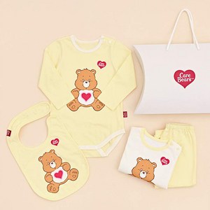 케어베어 출산 백일 돌 오가닉 실내복 + 바디수트 + 턱받이 + 쇼핑백 선물세트