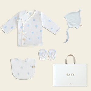 베이비앤아이 유아용 배냇저고리 + 동물모자 + 손싸개 + 턱받이 여름 출산 선물 세트 + 쇼핑백