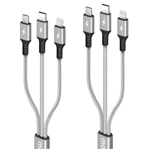 모잇 3in1 멀티 고속충전 케이블, 70cm, 실버, 2개
