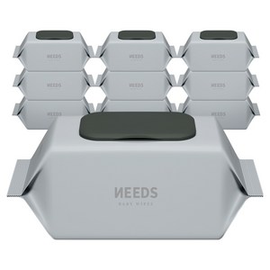NEEDS 저자극 도톰한 오리지널 밸런스 아기 물티슈 캡형, 55g, 100매, 10세트