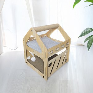 펫츠몬 고양이 우드 해먹 스크래쳐 하우스, 혼합색상, 1개