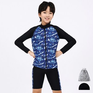 아쿠아티카 남아용 집업래쉬가드 + 스윔팬츠 + 스판수모 + 비닐백 AQA371