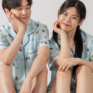 팬콧 커플용 요루 반팔 카라 잠옷 상하의 세트