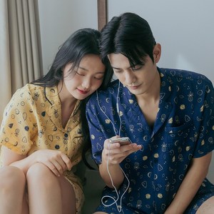 이너쿠키 여름 잠옷 쿨 인견 반팔 홈웨어 시원한 커플 파자마 세트