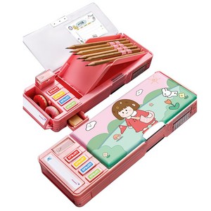 다나에 다기능 이중 만능 하드 필통 초등학생 펜케이스, 1개, 핑크
