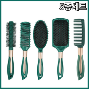 세티데이 뿌리볼륨 헤어 머리 엉킴방지 빗 헤어브러쉬 5종 세트, 1개, 롤빗+사각패들빗+원형패들빗+사각헤어빗+일자빗×샴페인그린