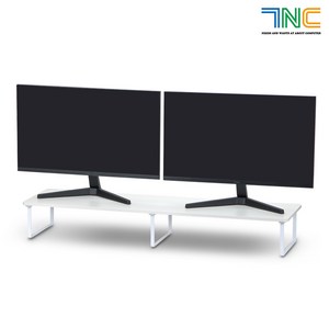 7NC 모니터받침대 듀얼 높은 와이드 모니터선반 서랍 원목 2단 컴퓨터 대형 높이조절, 1개, 화이트