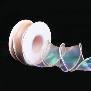 올리브파티 오로라 홀로그램 오간디 리본 40mm 9M리본, 2개, 피치
