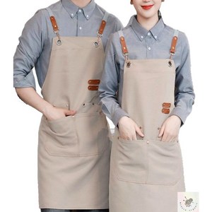 모던리브 카페 공방 미용 바리스타 캔버스 프리미엄 앞치마, 베이지, 1개