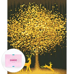 디클레어 액자 캔버스형 보석십자수 DIY 키트 40 x 50 cm, 골드트리와 사슴, 1세트