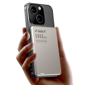Q6 울트라씬 맥세이프 보조배터리 5000mAh 초고속 충전 PD 20W 무선 15W, 티타늄골드