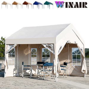 WINAIR 국내 당일발송 프리미엄 쉘터 천막 지붕+프레임+바람막이(민자/투명) 행사용 주차 몽골 창고 그늘막텐트, C세트(지붕+프레임+창문4면), 베이지