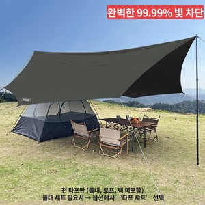 탑 랜더 대형 팔각형 캠핑 방수 암막 블랙코팅 타프 UV50 차단 야외 및 관광용, 천 타프만, 올리브 그린