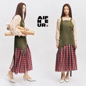 에이프런웨이 스칼렛체크 카키 앞치마 방수 미용앞치마 카페 공방 apron, 1개