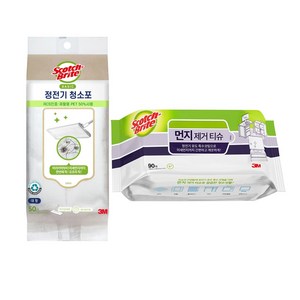 3M 스카치브라이트 미세먼지 베이직 정전기 청소포 대형 50매+먼지제거티슈 90매, 1세트