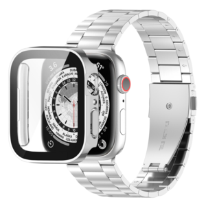 애플워치 10 9 8 7 6 SE 2 스트랩 메탈 플랫 풀커버 케이스 세트, 애플워치41MM, 블랙