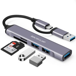 USB C 허브 USB C 어댑터 5-in-1 USB 포트 3개 및 SD microSD 카드 리더 포함 USB 도킹 스테이션 맥북 삼성 갤럭시 노트북 및 휴대폰과 호환 가능, 회색, 1개