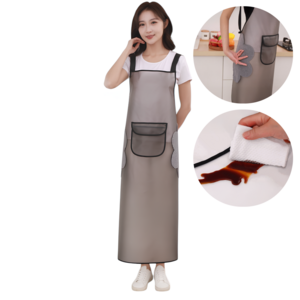 아카츠키 방수 앞치마 주방 업소용, 1개, 검은색
