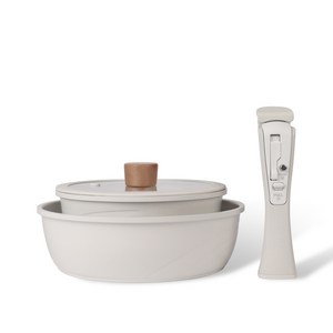 엔젤쿡 세라믹 코팅 탈착핸들 쿡웨어세트 5P, 아이보리, 4P(18cm냄비/뚜껑+22cm웍+탈착핸들), 1세트