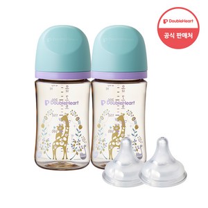 더블하트 모유실감 3세대 PPSU 디어프렌즈 트윈팩 240ml+젖꼭지(2입), 블루밍가든, 3세대 젖꼭지M, 1개