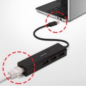 UNICORN 유니콘 유선 랜카드 TH-200N USB 2.0 C타입 100Mbps 허브 3port (블랙), 1개