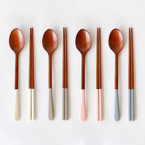 디온 파스텔 손잡이 옻칠 나무 수저 세트, 1세트(아이보리1개+모카1개+핑크1개+톤다운블루1개), 1개