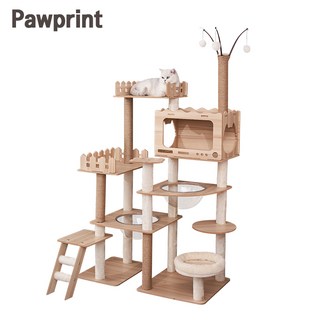 Pawprint 튼튼한 고양이 캣타워 실내 공간 최적 활용 스트레스 해소 다묘 가정 필수품! 다양한 활동 지원 고양이 놀이와 휴식 모두 가능 고양이에게 안전한 견고한 구조, 1개