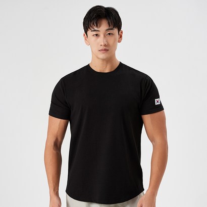 허그본 남성용 데일리 머슬핏 무지 반팔 티셔츠 태극라인