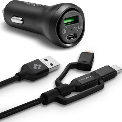 슈피겐 USB D 45W 차량용 고속 충전기 3in1 케이블