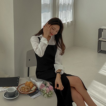 슬림핏 뷔스티에 롱원피스 리뷰후기