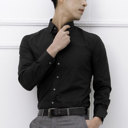 남성용 솔리드 긴팔 슬림 와이셔츠