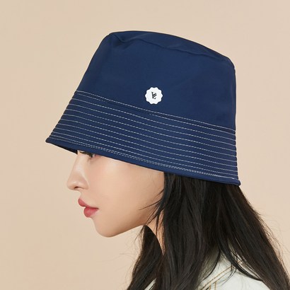 바잘 화이트 스티치 폴리 드롭 버킷햇