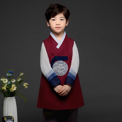 금동이 남빨강반색동 남아용 아동한복세트 A178