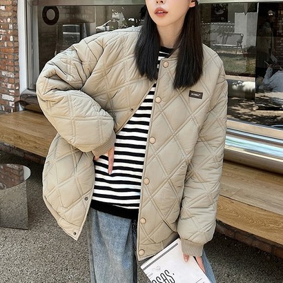 스타일아유 여성 겨울 다이아몬드 퀼팅 패딩 크롭 점퍼 재킷 두꺼운 윗도리 누빔