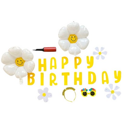 데이지꽃 생일 가랜드 기념일 파티용품 해피벌스데이 머리띠