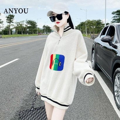 ANYOU 추동 맨투맨 라운드 티셔츠 여성맨투맨 양털자켓