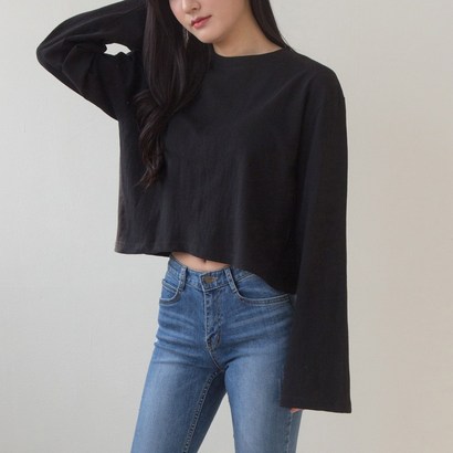 사자옷 긴팔 무지 크롭티 크롭 탑 배꼽 티 면 티셔츠 사은품증정 리뷰후기