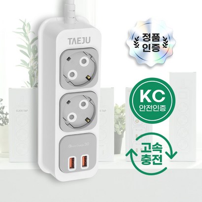 태주 부엉이 고속충전 USB 클릭 멀티탭 2구 Q-UQ2S2-1