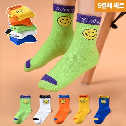 제이셀 A56 유아남녀공용 해피스마일 캐릭터 발목 양말 5켤레