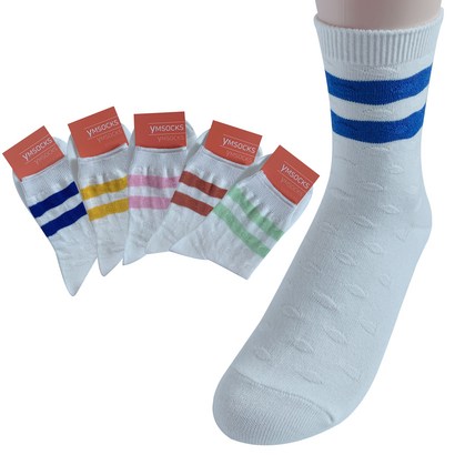 YSOCKS 여성 줄무늬 순면 중목양말 5족
