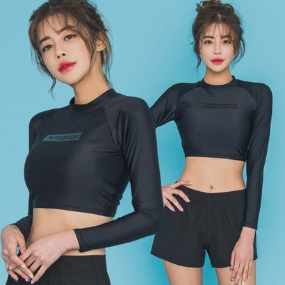 헤링본 여자 크롭 래쉬가드 수영복 상의 비치웨어 RC116 리뷰후기