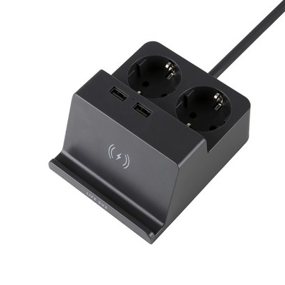 라이프썸 무선충전 USB 멀티탭 2구 다크그레이 10W 멀티 고속 무선 충전기 거치대