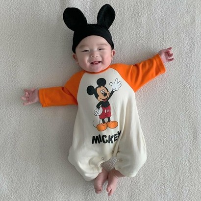 신생아 디즈니 안녕 미키 바디슈트 여자 남자 100일 돌 촬영 우주복 봄 여름 가을 겨울 아기옷 데일리수트