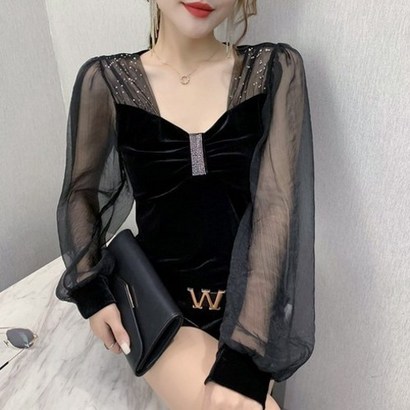 라틴 댄스복 상의 사교 댄스 라인 줄무늬 스트라이프 피 시스루 리뷰 후기