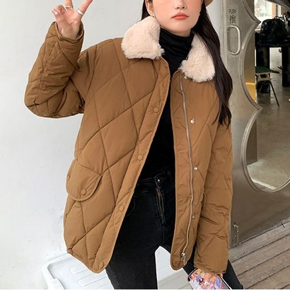 스타일아유 퍼 카라 누빔 다이아 퀼팅 숏 경량 패딩 점퍼 여성 겨울 아우터 자켓 양털카라